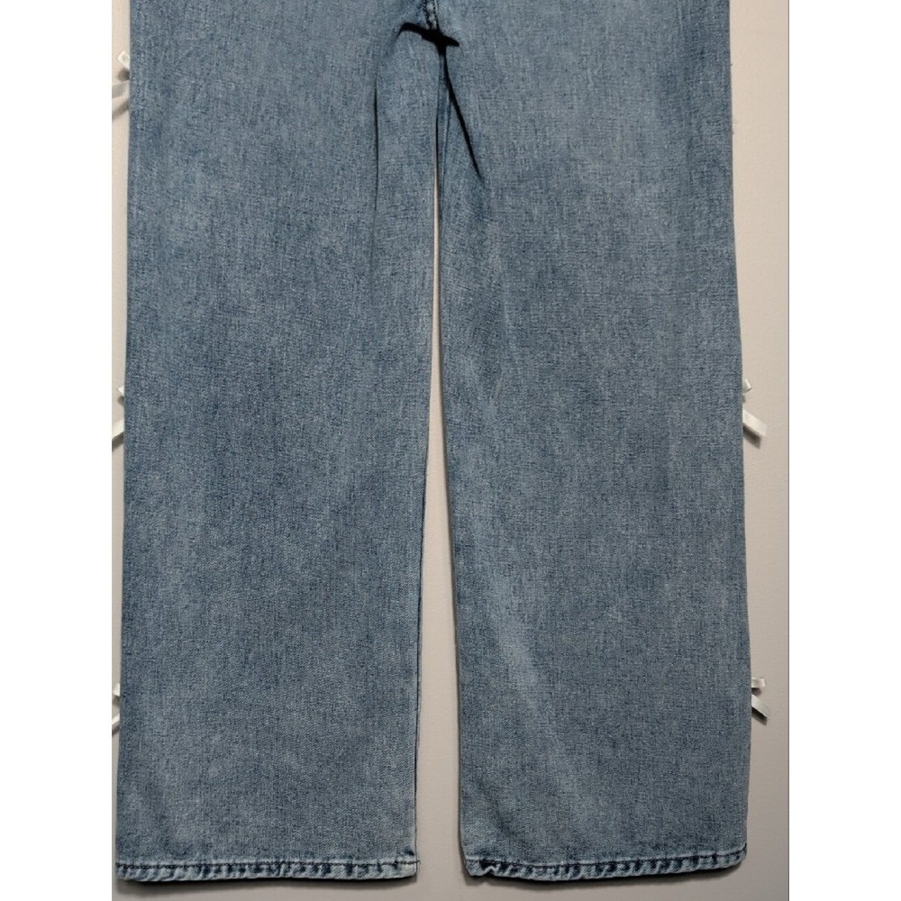 1030 Ten Thirty Wide Leg Jeans White Bow Ribbon Trim Coquette Size 9/29 Med Wash - Picture 13 of 14